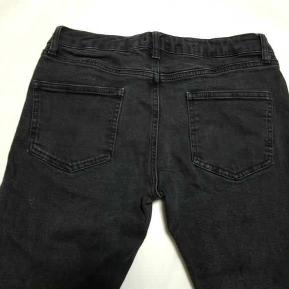 Topman Black Wash Mid Rise Stretch Skinny Jeans w/ Ripped Knees - Picture 3 of 6